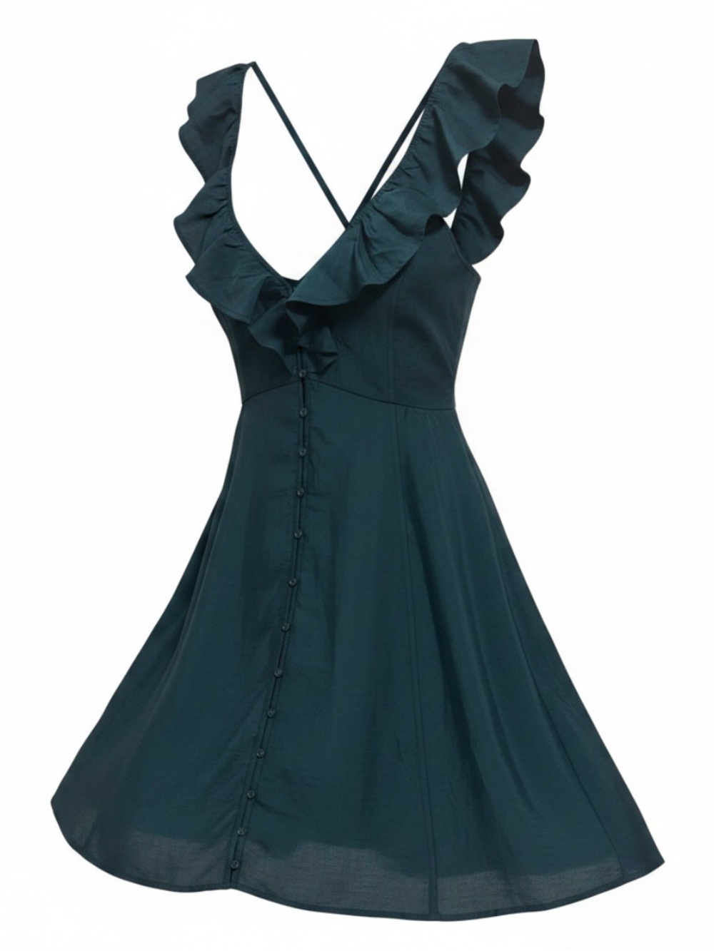 Madewell Deep Teal Ruffle Front Cross Back Midi Dress